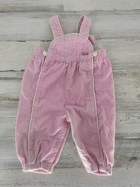 Vintage Izod Pink Corduroy Overalls White Piping Hearts Buttons Size 6/9